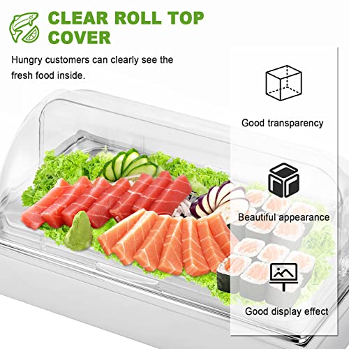 YMJOINMX Ice Food Serving Display Tray with Clear Roll Top Cover Buffet Cold Serving Cooler Platter w/ 2 Ice Packs Cooling...