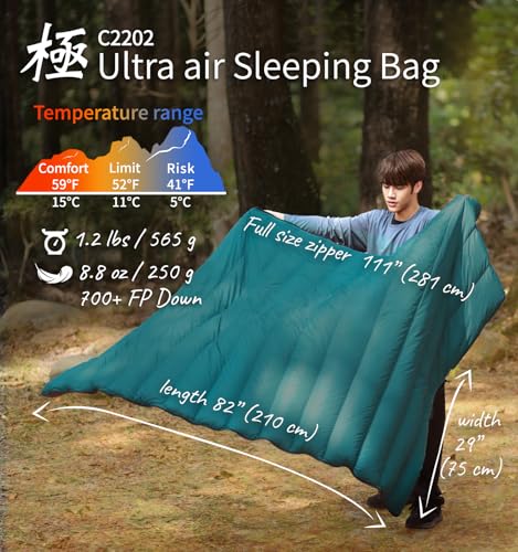Litume Ultra Compact Down Sleeping Bag - 3 Season, Lightweight, 700 Fill Power, Packable for Adults, Double, Backpacking, ...