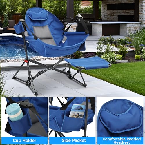 Ainfox Hammock Camping Chair with Footrest, Foldable Portable Rocking Chairs for Adults Swinging Camp with Cup Holder Pill...