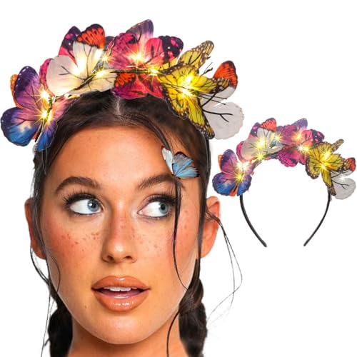 Gangel Light Up Butterfly Headband LED Glowing Hairbands Sparkling Butterfly Headpiece Party Costume Headbands for Women