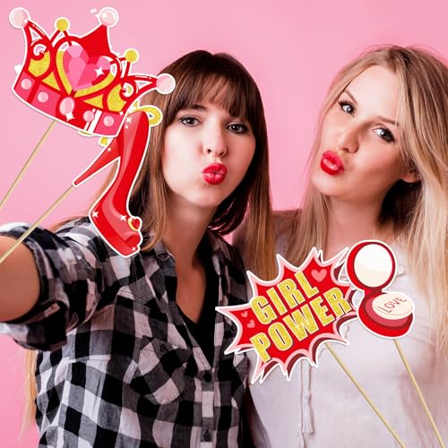Happy Galentines Day Photo Booth Props Kit, 24 PCS Selfie Photo Booth Accessories with “Happy Valentine’s Day” Signs, Cute...