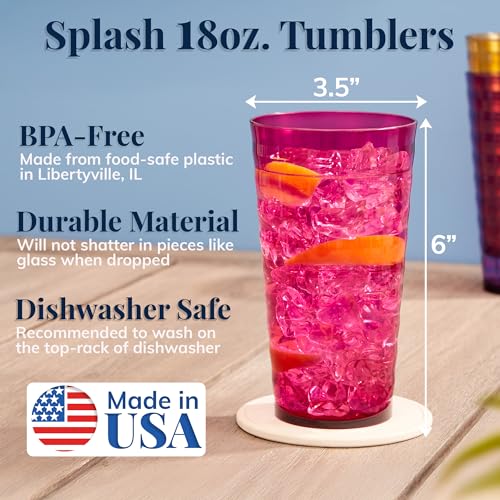 US Acrylic Splash [Set of 16] 18 ounce Plastic Stackable Water Tumblers in Jewel Tone Colors Value Set of Drinking Cups, R...