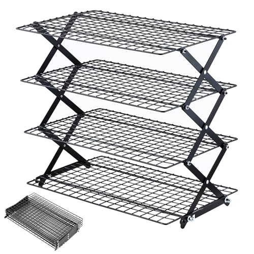 Pleafind 4 Tier Collapsible Cooling Rack - 3 Setting Design, Adjustable ＆ Stackable Baking Rack, 5 Modes Cooling Racks for...