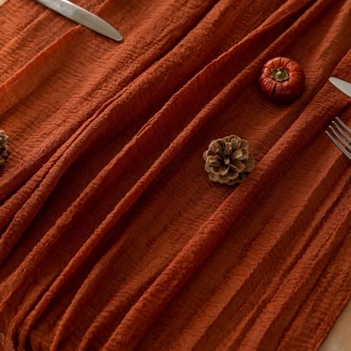 Keketoarrange Fall Thanksgiving Table Runner Terracotta Decorations 120 Inch 10 FT Rustic Burnt Orange Sheer Cheese Cloth ...