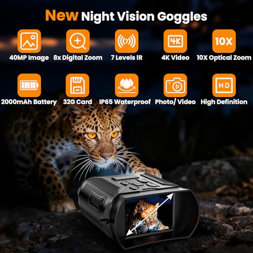 NKBZEB Night Vision Goggles - 5W Upgraded 4K HD IR Binoculars - 8X Digital Zoom, Rechargeable Binoculars with Camera Built...