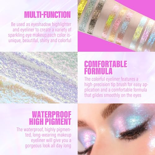 JUR MORNIER 3PCS Multichrome Liquid Eyeshadow Set,Multi-Dimensional Fairy Makeup,High Pigment Waterproof Aurora Eye Shado...