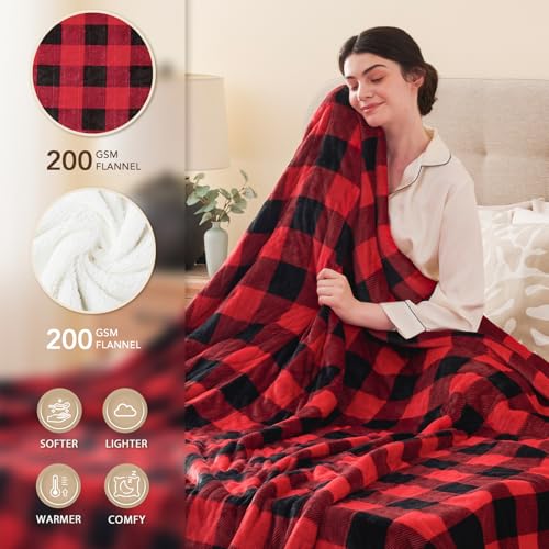 Homemate Electric Blanket Heated Throw - 50“x60“ Ultra Soft Cozy Flannel Heating Blanket with 10 Fast Heat Levels 8 Hours ...
