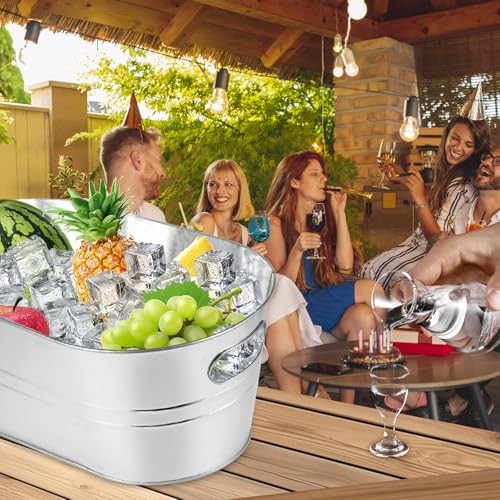 MIVIDE 4 Pack Galvanized Tub 3.3 Gallon Ice Bucket Large Metal Champagne Drink Bucket with Handles Galvanized Ice Buckets ...