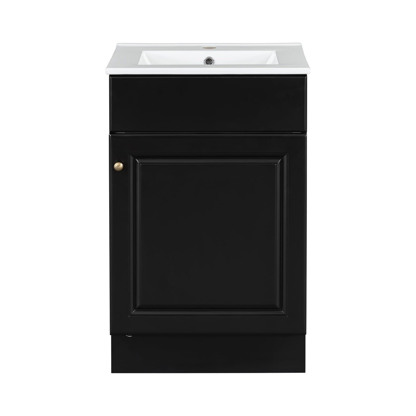 Christopher Knight Home Vanes Wood Frame 20" Bathroom Vanity with Ceramic Sink, Cabinet with Soft-Closing Door Shelf and Adjustable Shelf, Open Back, Metal Hardware, Storage/Organizer, Black