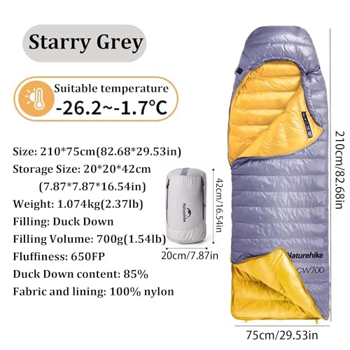 Naturehike CW700[2025 Upgrade] Ultralight Down Sleeping Bag [ -26.2°C~-1.7°C,1074g] All Season Camping Sleeping Bags for C...