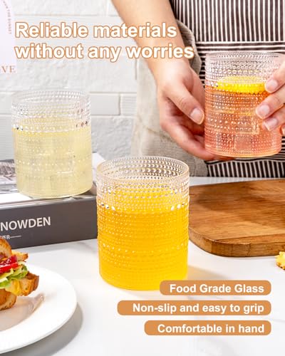 YOUBET 24PCS Plastic Hobnail Drinking Glasses - 14 Oz Clear Vintage Glasses Drinkware - Disposable Beaded Cups for Juice, ...