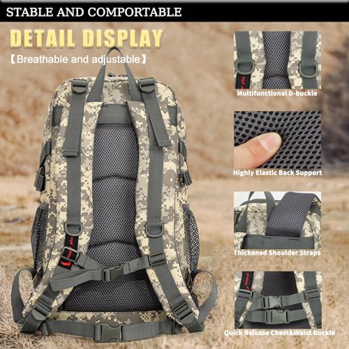 outdoor plus Camo Backpack,Military Boys Backpacks for School,Army Bookbag with USB Charging Port Waterproof,30l ACU Digital