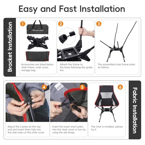 OUTTPLY Swivel Camping Chair, High Back Folding Chair with Head Support, Side Cup Pocket, Stable Portable Outdoor Chair fo...