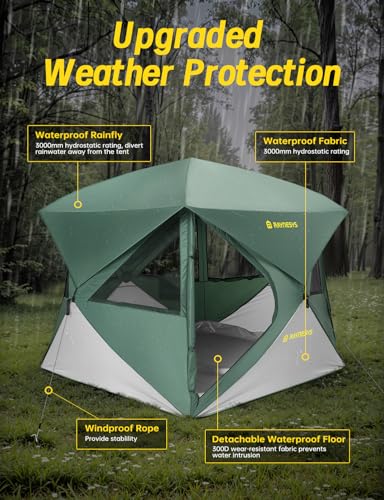 Camping Tent, 4 Person Tent for Camping, Setup in 60 Seconds, 4 Person Pop up Tents, Hub Tents, Water-Resistant, Windproo...