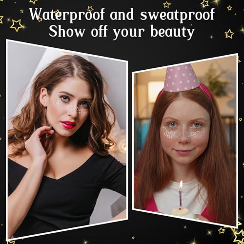 12 Pcs Silver Makeup Patches, Body Face Glitter Freckle Tattoos Glow Up Cosmetic Cute Glitter Makeup Accessories for Hallo...