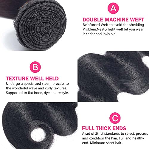 26 28 30 inch Body Wave Human Hair Bundles Body Wave Bundles Real Unprocessed Brazilian Human Hair Extensions for Black Women Natural Color