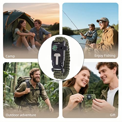 Chinshwehaw 5 in 1 Survival Bracelet-Fire Starter,Loud Whistle,Compass,Paracord Rope & Cutter,Military Grade Tactical Gear...
