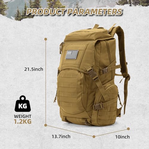 AUMENTAR 35L Military Tactical Backpack for Men,Water Resistant Assault Pack for Women,Khaki Molle Daypack 3 Day Bug Out B...