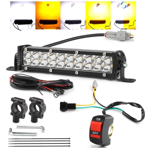 LIGBT Dirt Bike Light Bar Amber White Motorcycle Headlight Kit with ON-Off Switch Universal for 7/8" 22mm Handlebars Pit D...