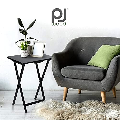PJ Wood 2-Pack Folding TV Tray Set, Black - Collapsible Portable Snack Serving Tables, Home Furniture for Living Room, Bed...