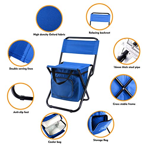 LEADALLWAY Fishing Chair with Cooler Bag Compact Fishing Stool Foldable Camping Chair