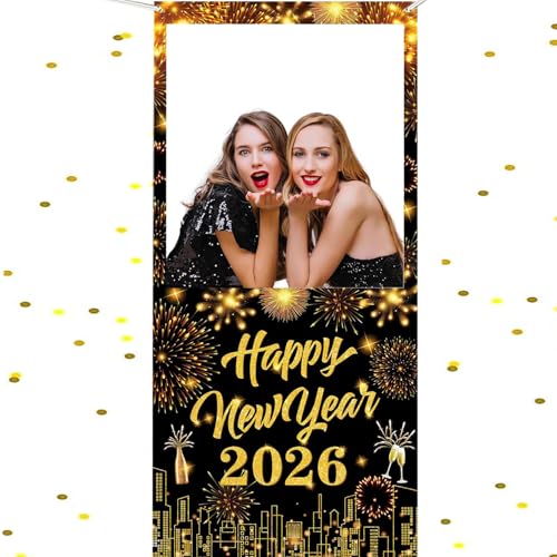 2026 New Years Photo Booth Frame Banner, 2026 Happy New Year Decor,Happy New Year Photo Booth Frame for Celebrate Firework...