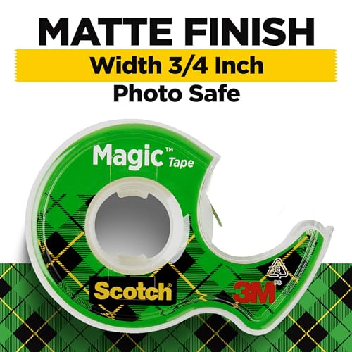 Scotch Magic Tape, Invisible, Holiday Supplies and Gift Wrap Tape, 3 Rolls with Dispensers, Great for Christmas Crafts