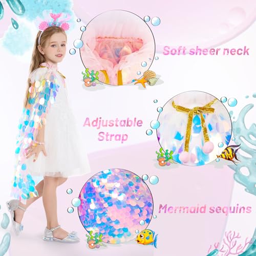 LIMIROLER Princess Dress Up Toys Princess Dress Up Clothes Rainbow Mermaid Cape Kit 9 Pcs Gift Set for Little Girls 3-8 Years