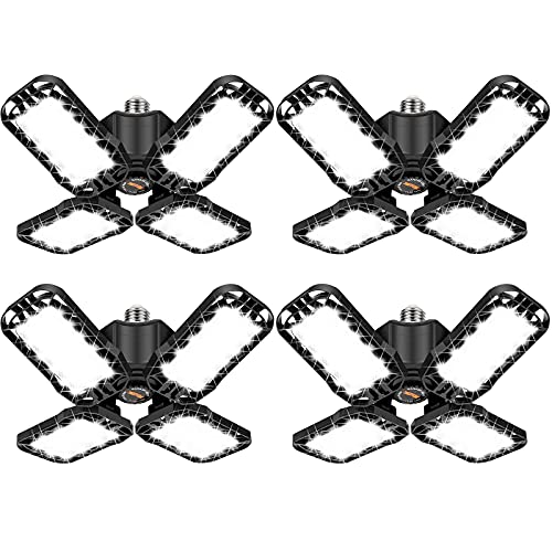 Tudoccy LED Garage Light 4 Pack, 120W Ultra Bright LED Shop Light with 4 Adjustable Panels, 12000LM E26/E27 Base Deformabl...