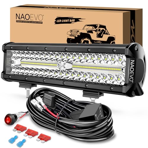 NAOEVO 12 Inch LED Light Bar, 300W 30000LM LED Offroad/Driving/Fog Lights with Wiring Harness Kit, Spot Flood Work Lights ...