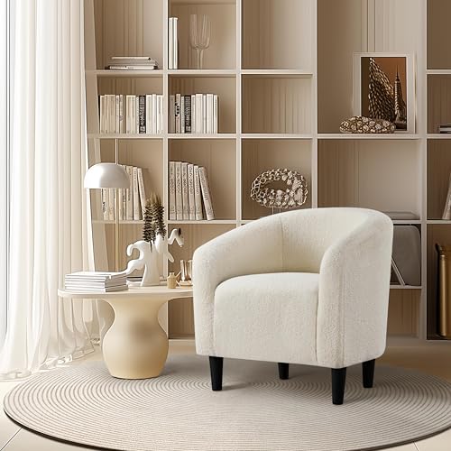 Yaheetech Accent Barrel Chair, Boucle Fabric Club Chair, Furry Sherpa Elegant Armchair with Cozy Soft Padded, Suitable for...