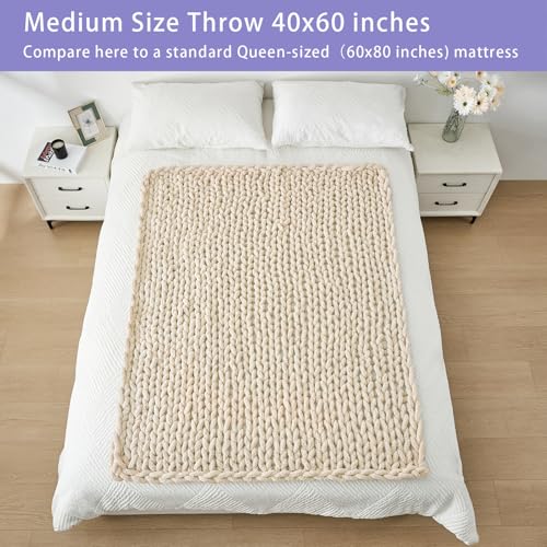 Bigacogo Chunky Knit Throw Blanket for Couch, 40x60 inches, 100% Hand Knitted with Thick Jumbo Chenille Yarn, Cozy Soft La...