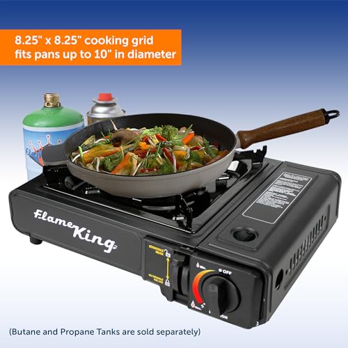 Flame King Dual Fuel Butane & Propane Gas Camping Stove with Single Burner, Portable and Great for Outdoor Cooking, Backpa...