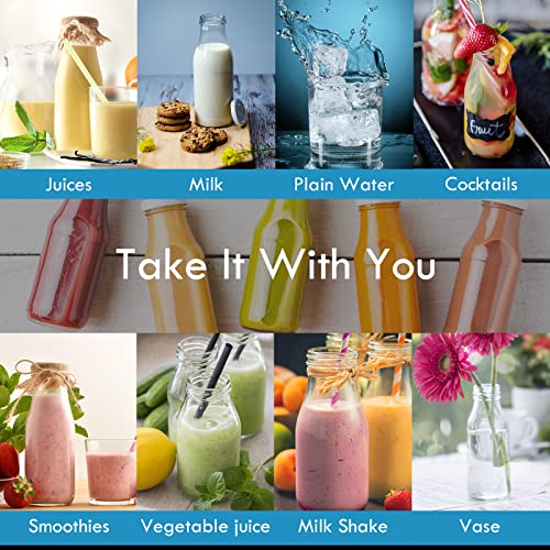 YEBODA 11oz Glass Milk Bottles with Reusable Metal Twist Lids and Straws for Beverage Glassware and Drinkware Parties, Wed...