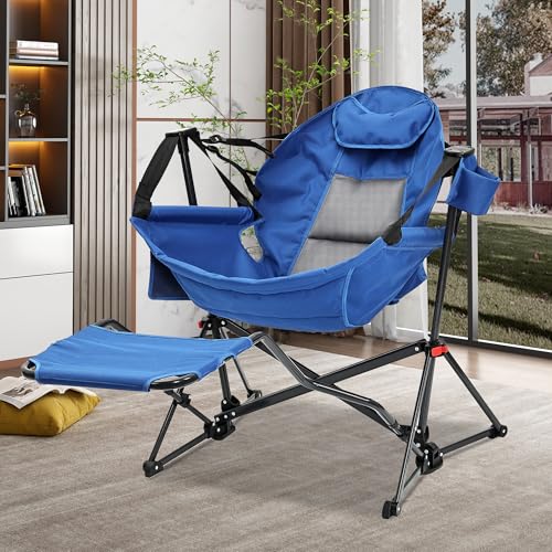 Ainfox Hammock Camping Chair with Footrest, Foldable Portable Rocking Chairs for Adults Swinging Camp with Cup Holder Pill...