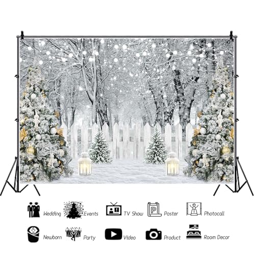 7x5ft Winter Snowy Forest Backdrop Snow Woodland Scene Pine Trees Photography Background Snow Christmas Holiday Party Bann...
