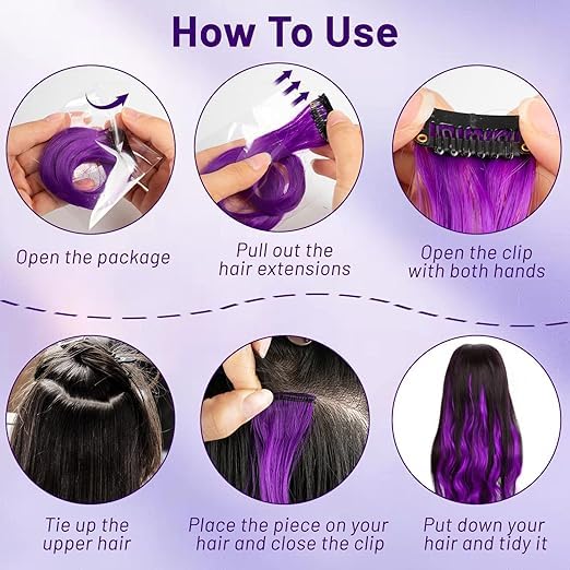 Clip In Colorful Long Hair Extension Hair Highlights Hair Streaks (Lavender - Straight - 2 PCS)