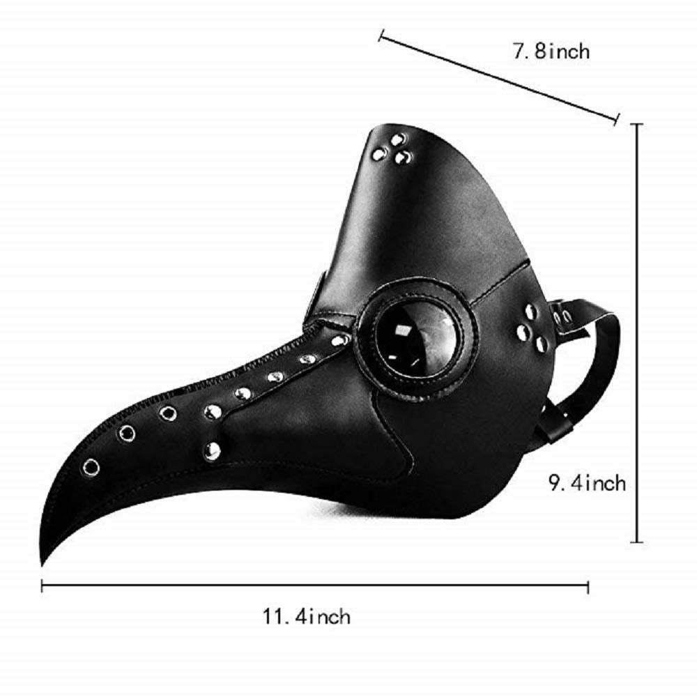 duduta Black PU Leather Plague Doctor Mask, Bird Death Mask Halloween Scary Costume Mask