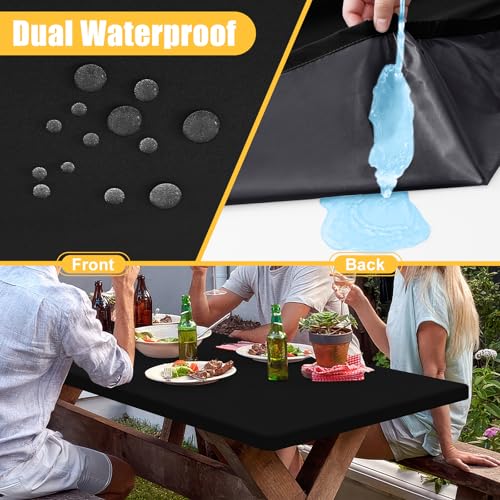 Spotjoy Rectangle Table Cloth, Waterproof Elastic Fitted Tablecloth for 6 Foot Folding Tables, Washable Polyester Tableclo...