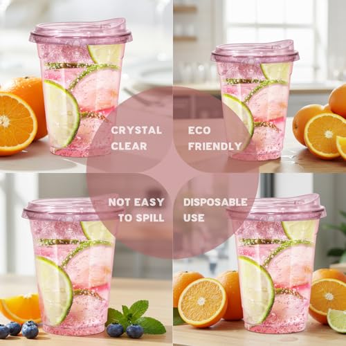 12oz Disposable Stemless Glasses With Strawless Sip Lids,PET Solo Disposable Cups ,Party Clear Plastic Wine Glasses for Pa...