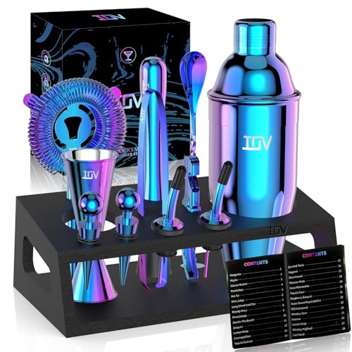 IOV Mixology Bartender Kit with Stand | 12-Piece Cocktail Shaker Set | 24oz Martini Shaker Set for Drink Mixing | Bar Set ...