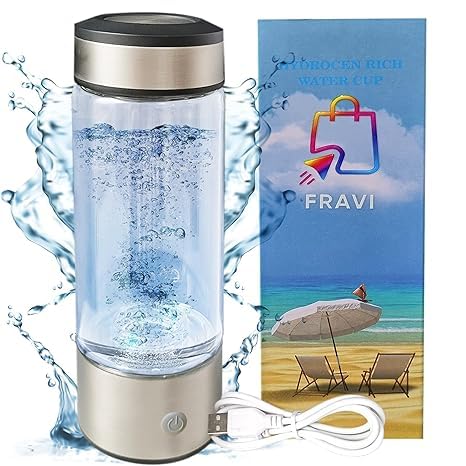 FRAVI Hydrogen Water Bottle Generator – Portable Molecular Hydrogen Water Maker with SPE PEM Technology – Glass Ionized Bo...