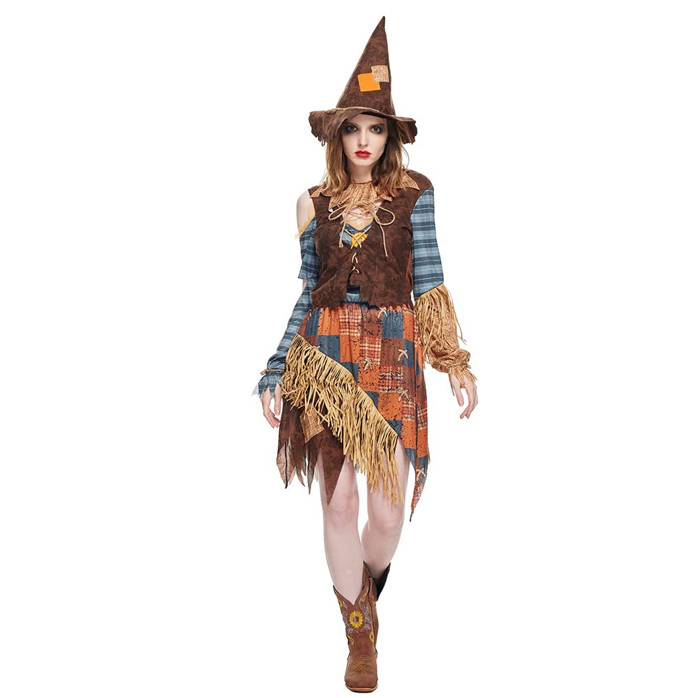 EraSpooky Women Wicked Scarecrow Costume Adult Halloween Straw Dress Kit