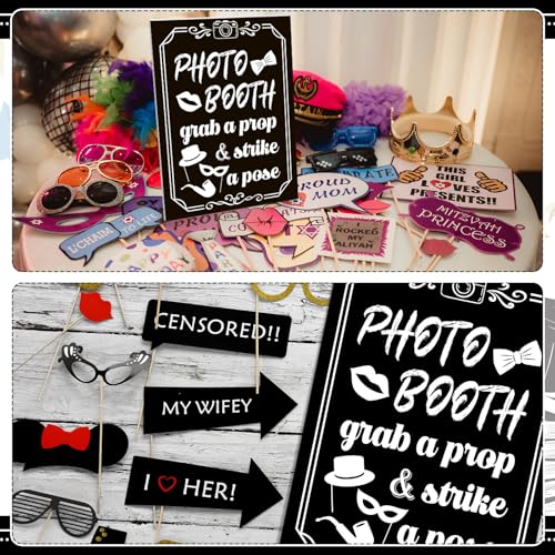 Briwooody Photo Booth Sign with Stand Retro Background Table for Indoor and Outdoor Party Theme Event Photography Props De...