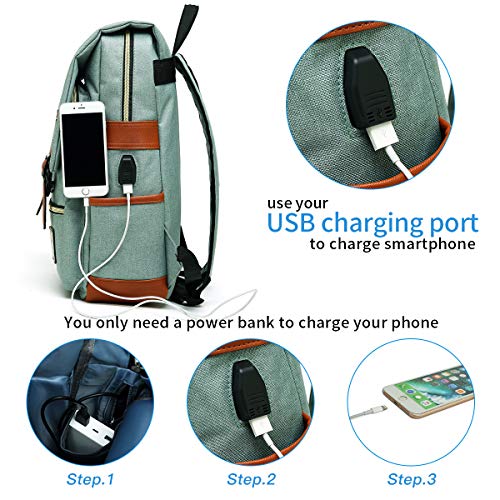 Mancio Vintage Laptop Backpack with USB Charging Port, Slim Tear Resistant Business Backpack for Travelling, College, Casu...