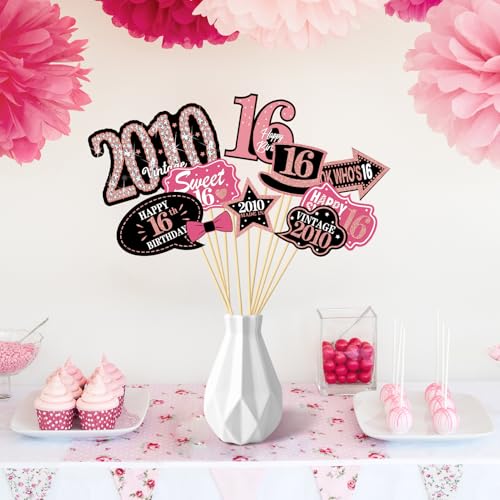 16th Birthday Decorations for Girls, Black Rose Gold Sweet 16 Photo Booth Props Sweet 16 Party Decorations Selfie Props Vi...
