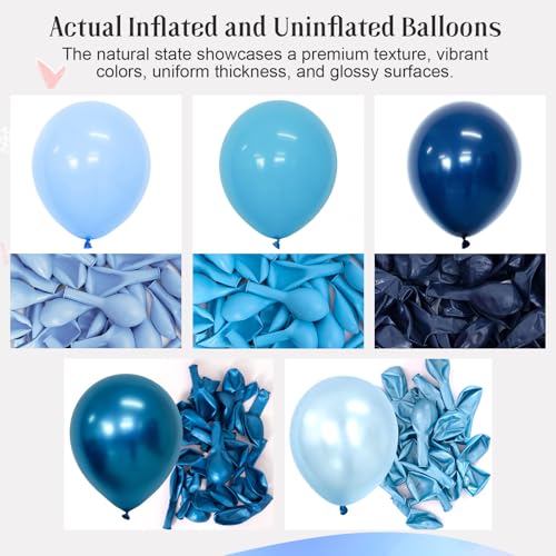 Assorted Blue Balloons Set, 60 pcs Metallic Blue Balloons, Pearl, Navy, Light Blue, Baby Blue Balloon 12 inch Latex Balloo...