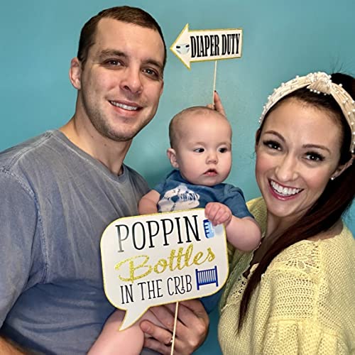 Boy Baby Shower Photo Booth Props - 41-pc Photo Booth Kit with 8 x 10-Inch Sign, 60 Glue Dots, 45 Sticks - Picture Props f...