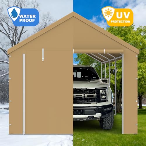 10x20FT Carport Canopy Front/Back Panel Entrance Door Tarp with Zippers, Waterproof & UV Protected Replacement Sidewall Co...