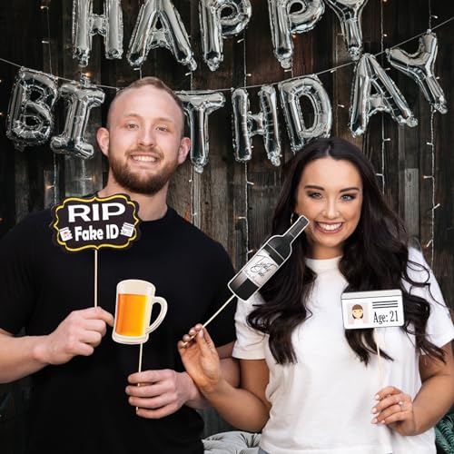 21st Birthday Photo Booth Props - 41-pc Photo Booth Kit with 8 x 10-Inch Sign, 60 Adhesive Pads, 45 Sticks - Photo Booth 2...
